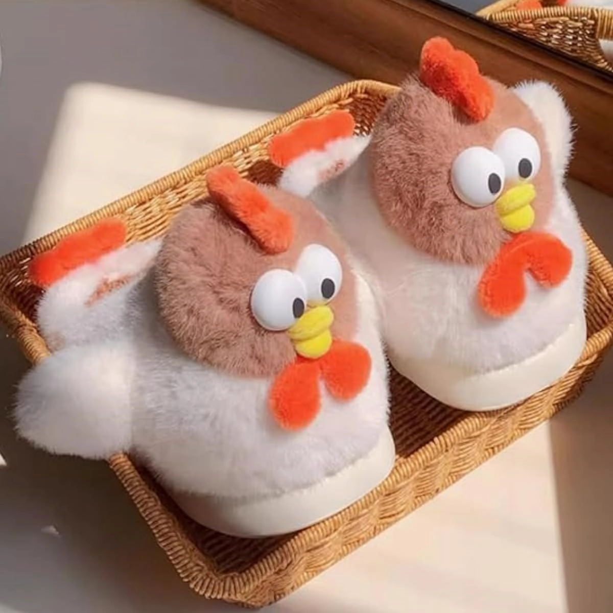 Funny Chicken Plush Slippers for Women Chicken Slippers Cute Bedroom Slippers Warm House Shoes Non-slip Slippers
