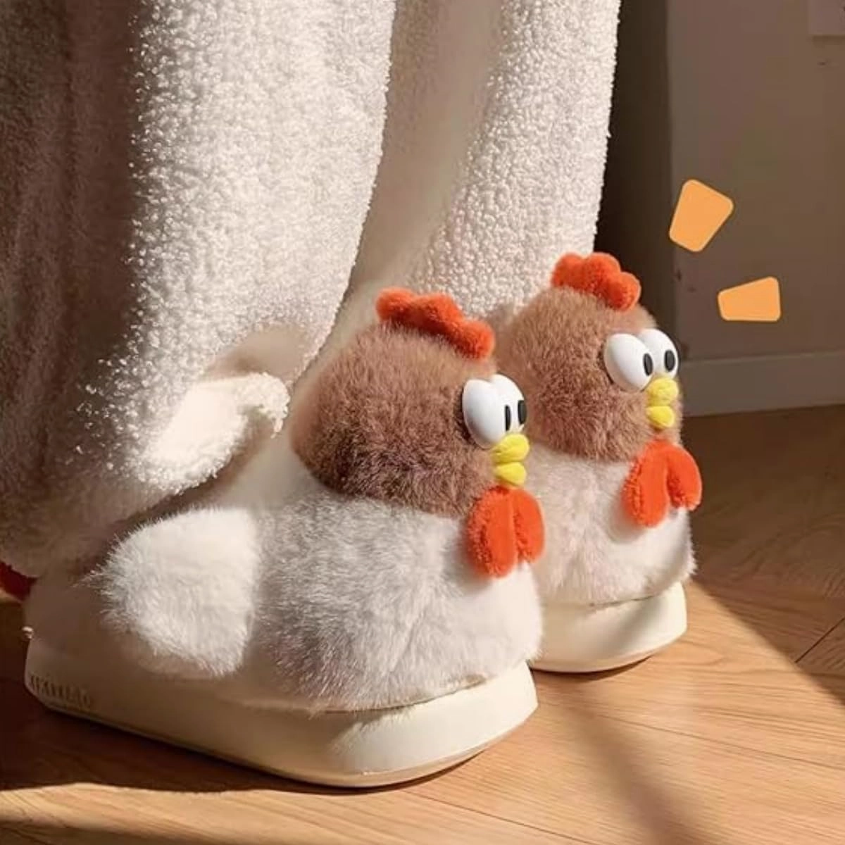 Funny Chicken Plush Slippers for Women Chicken Slippers Cute Bedroom Slippers Warm House Shoes Non-slip Slippers