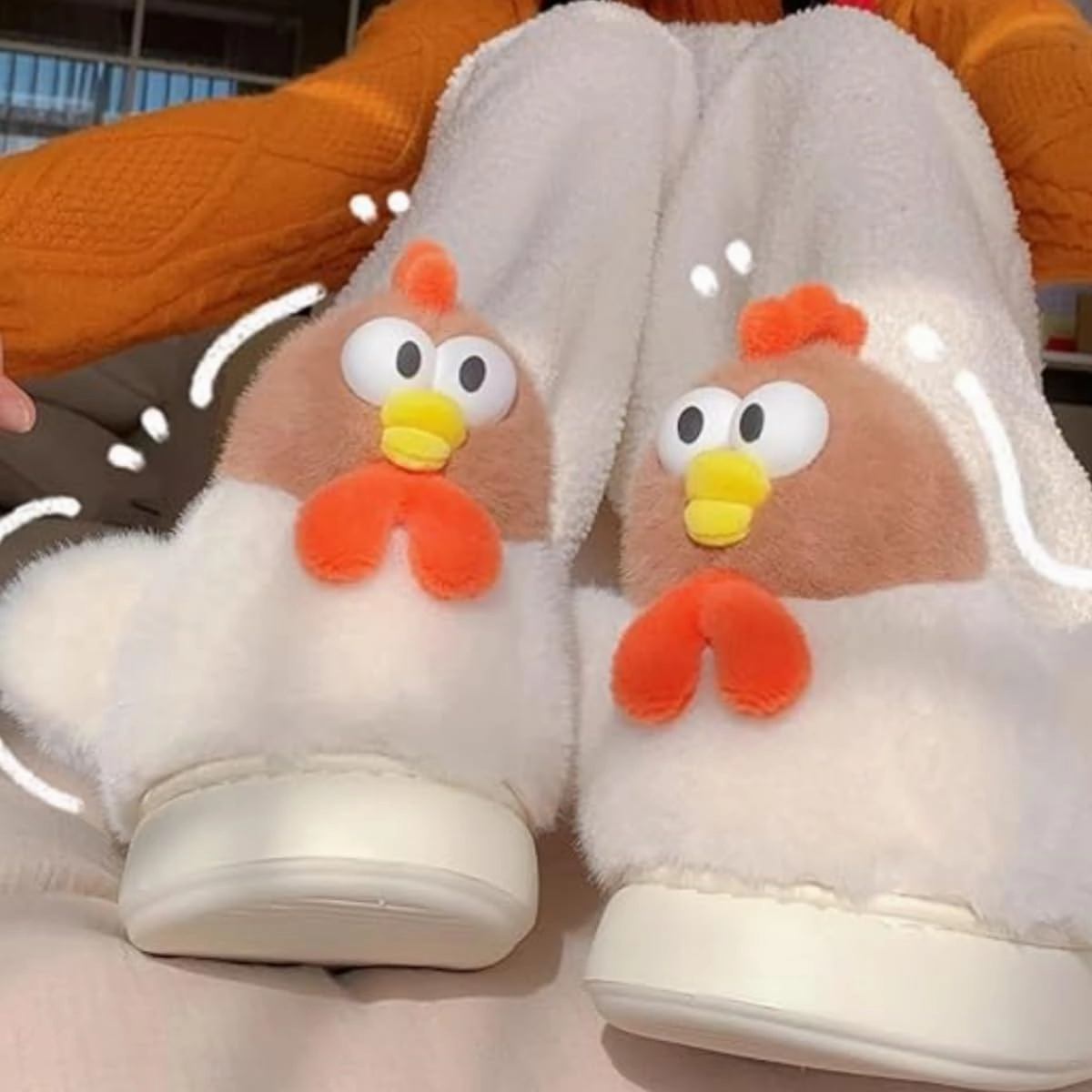 Funny Chicken Plush Slippers for Women Chicken Slippers Cute Bedroom Slippers Warm House Shoes Non-slip Slippers
