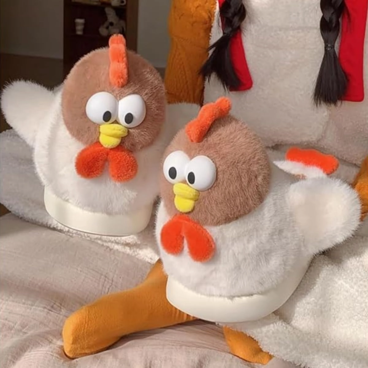 Funny Chicken Plush Slippers for Women Chicken Slippers Cute Bedroom Slippers Warm House Shoes Non-slip Slippers