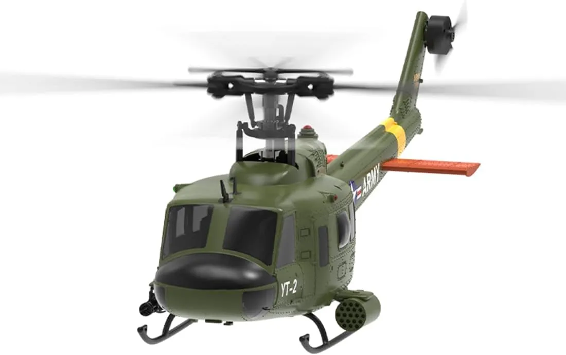 FunXylophy UH-1 Huey RC Helicopter, 1/34 Scale 2.4G 6CH Brushless Direct-Drive 6G Flybarless RC Helicopter Model with 6-Axis Gyro, 3D/6G RC Aircraft Model for Adult(RTF Version/1 Battery)
