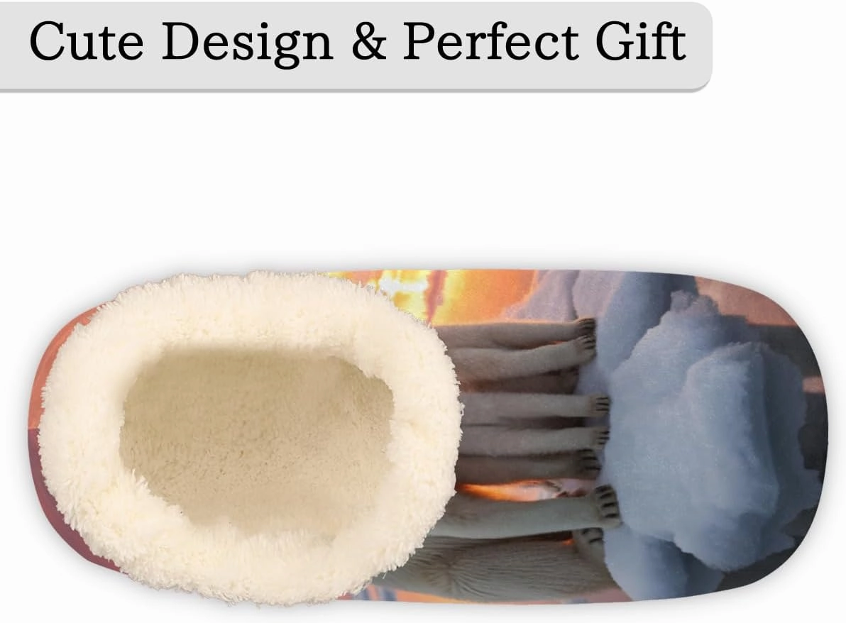 Fuzzy House Slippers for Women Men, Arctic Polar Bears Anti-Slip Fleece Lined Shoes, Home Bedroom Indoor Slippers with Plush Lining, Bear Glacier Warm Slippers