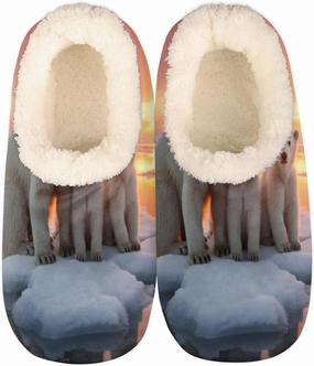 Fuzzy House Slippers for Women Men, Arctic Polar Bears Anti-Slip Fleece Lined Shoes, Home Bedroom Indoor Slippers with Plush Lining, Bear Glacier Warm Slippers