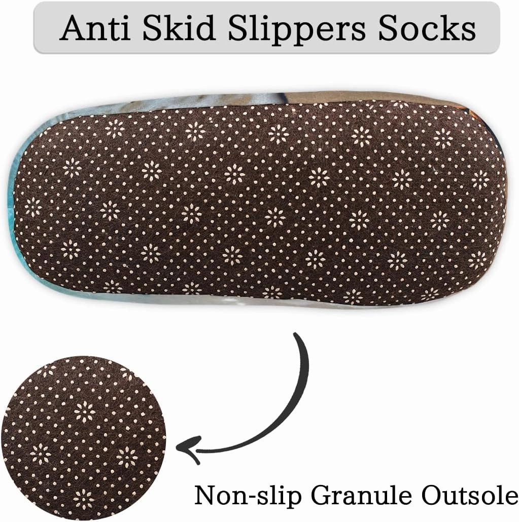 Fuzzy House Slippers for Women Men, Beach Starfish Anti-Slip Fleece Lined Shoes, Home Bedroom Indoor Slippers with Plush Lining, Seaside Warm Slippers