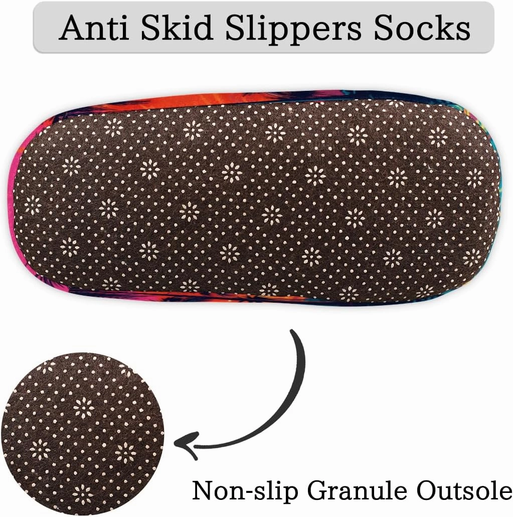 Fuzzy House Slippers for Women Men, Beach Sunset Anti-Slip Fleece Lined Shoes, Home Bedroom Indoor Slippers with Plush Lining, Seaside Coconut Palm Warm Slippers