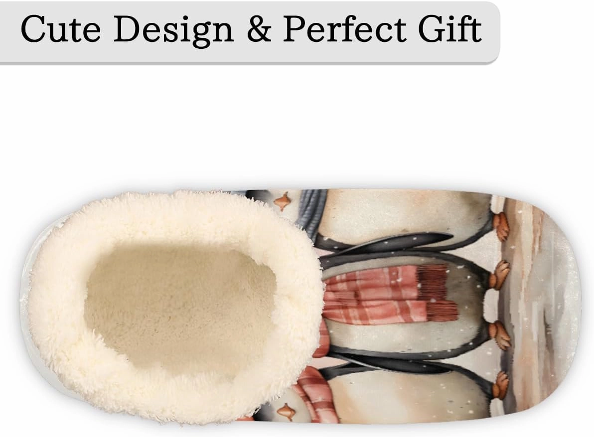 Fuzzy House Slippers for Women Men, Penguin Anti-Slip Fleece Lined Shoes, Home Bedroom Indoor Slippers with Plush Lining, Cartoon Penguins Warm Slippers
