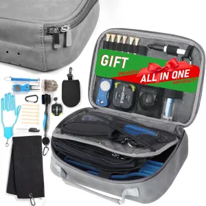 GAIARENA Golf Essential Accessories Kit with Luxury Carrying Case Bag, Golf Gift for Golfers, Golf Ball Liner Towel Cleaning Brush Divot Repair Tool Club Groove Sharpener