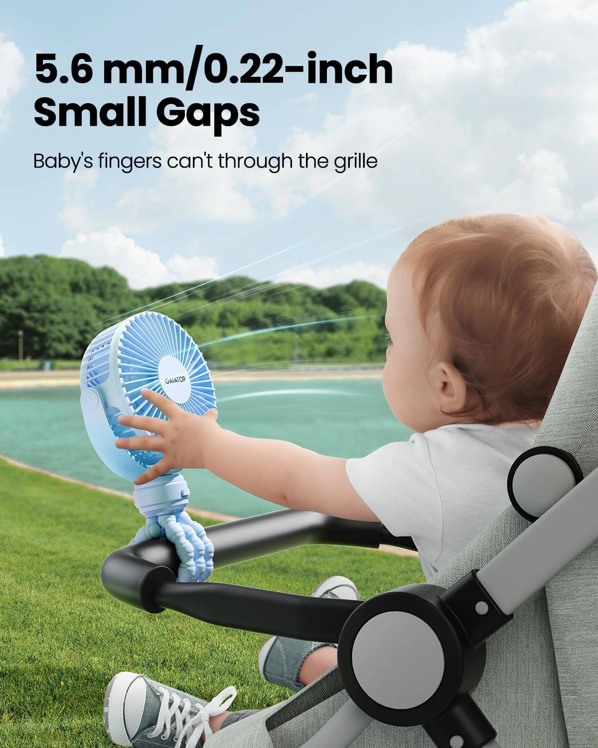 Gaiatop Mini Portable Stroller Fan, Battery Operated Small Clip on, Detachable 3 Speed Rechargeable, 360° Rotate Flexible Tripod Better Cooling for Car Seat Crib Treadmill Travel Blue