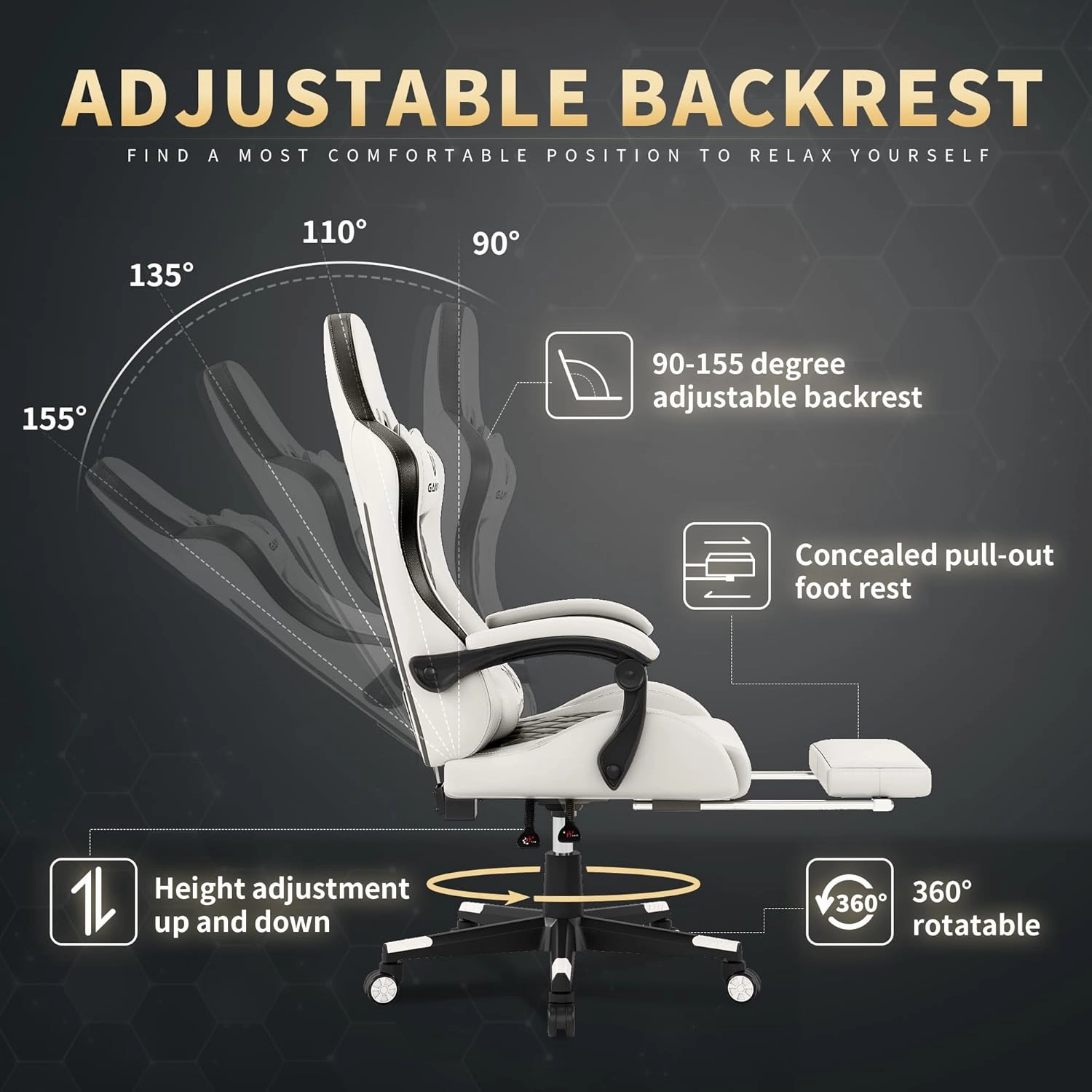 Gaming Chair, 400 lbs Adult Chair, High Back Computer Chair with Footrest and Linked Armrests, Office Video Game Chair with Lumbar Support(White)