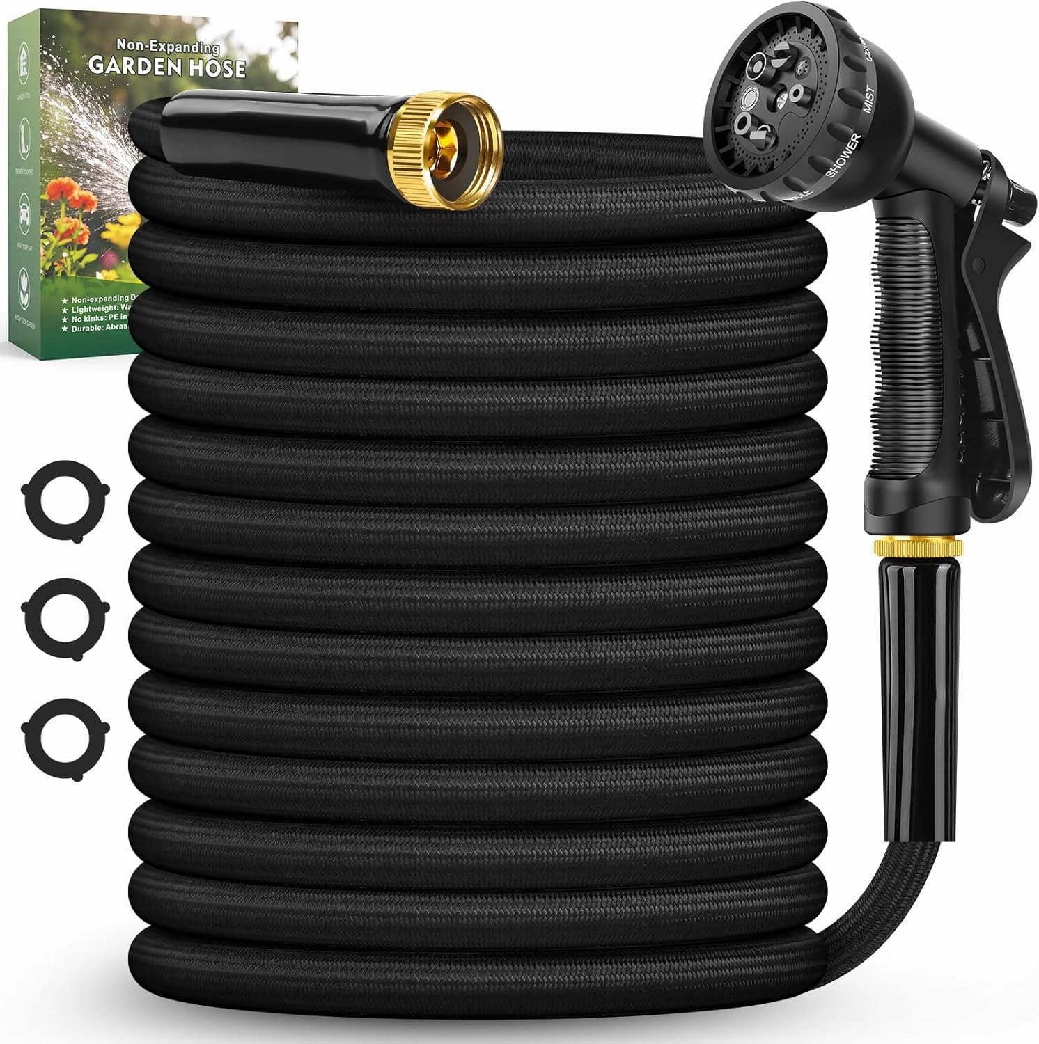 Garden Hose 100FT, Non-Expanding, Lightweight Hose, Leak-Proof Metal Interface, No-Knots, Easy to Carry, Wear-Resistant, Sturdy, Flexible, 3/4GHT, Water Hose for Yard, Garden, Outdoor