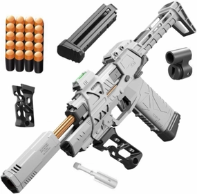 Gecko 3.0  Spring Soft Bullet Toy Blaster, Long Range Up to 82 Feet, Indoor/Outdoor Sport Toy, Ages 15 & Up (White)