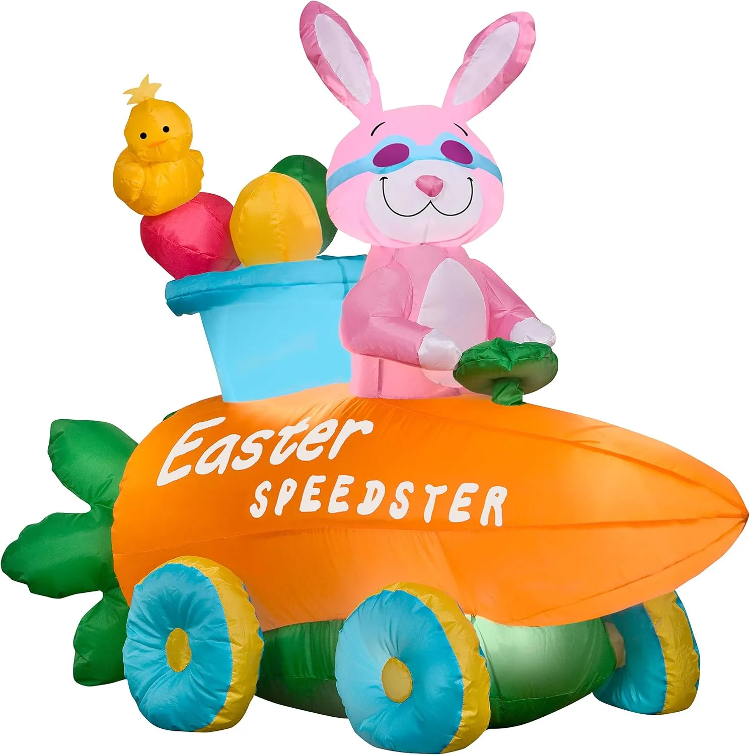 Gemmy Airblown Inflatable Easter Bunny in Speedster Scene