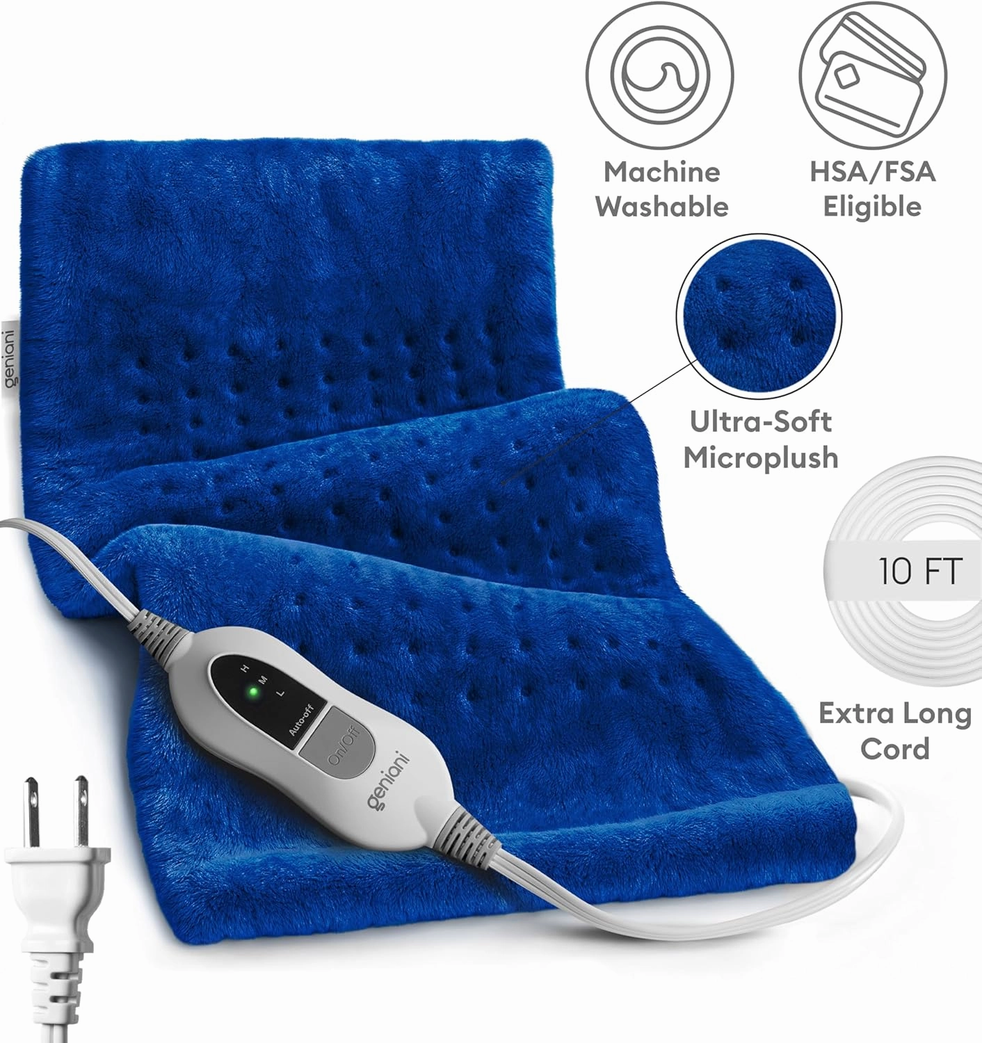 GENIANI XL Heating Pad for Back Pain & Cramps Relief, Auto Shut Off, Machine Washable, Heat Pad, Holiday Gifts for All, Gifts for Women, Gifts for Men, Heat Patch (Space Blue)