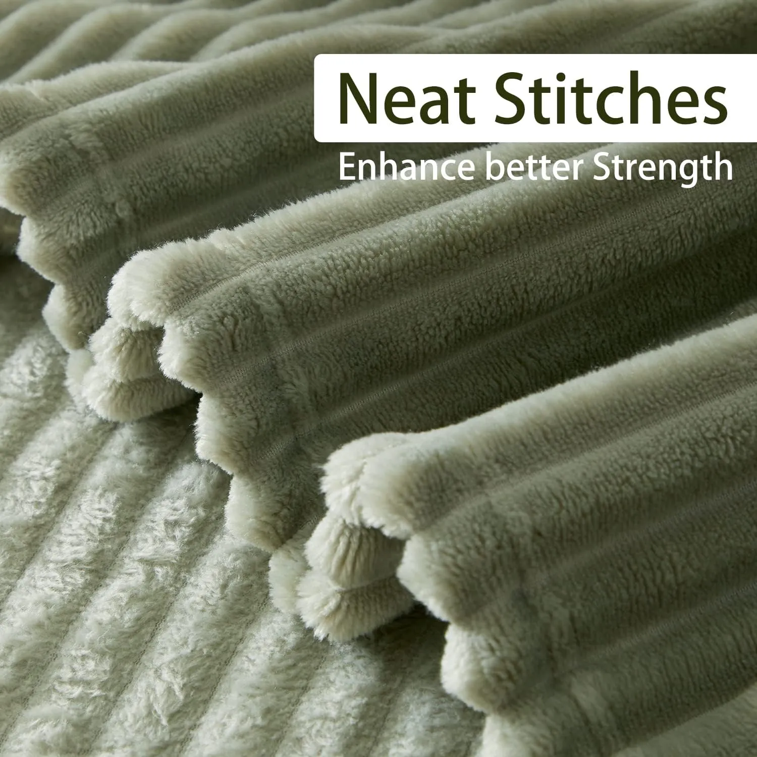Geniospin Fleece Throw Blanket, 280GSM Extra Soft Lightweight Blanket with Strip, Plush Fuzzy Cozy Blankets and Throws for Couch, Bed, Sofa Cozy, Warm and Breathable (Sage Green, 60x80 inches)