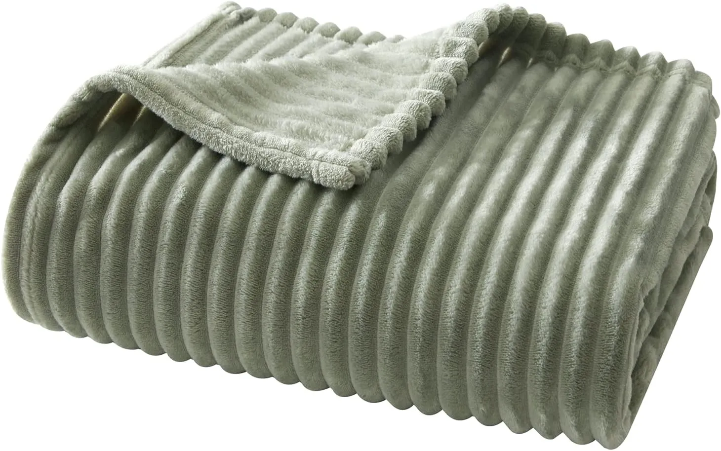 Geniospin Fleece Throw Blanket, 280GSM Extra Soft Lightweight Blanket with Strip, Plush Fuzzy Cozy Blankets and Throws for Couch, Bed, Sofa Cozy, Warm and Breathable (Sage Green, 60x80 inches)