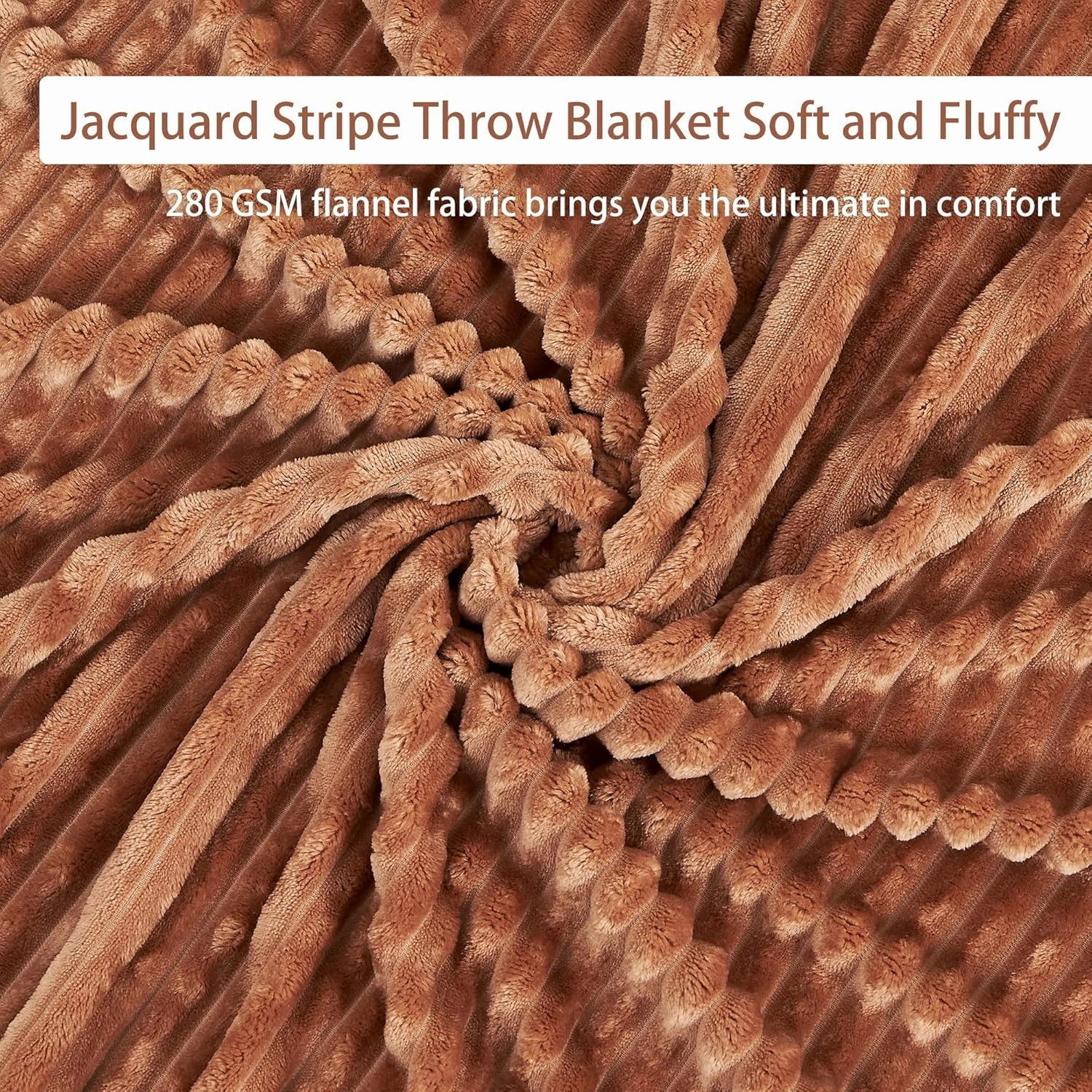 Geniospin Fleece Throw Blanket, Dark Brown Flannel 280GSM Extra Soft Lightweight Blanket with Strip, Plush Fuzzy Cozy Blankets and Throws for Couch, Bed, Sofa Cozy, Warm and Breathable (60x80 inches)