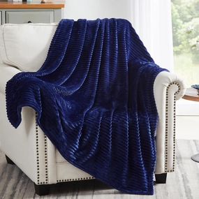 Geniospin Navy Blue Fleece Throw Blanket, 280GSM Extra Soft Lightweight Blanket with Strip, Plush Fuzzy Cozy Blankets and Throws for Couch, Bed, Sofa Cozy, Warm and Breathable (Navy, 60x80 inches)