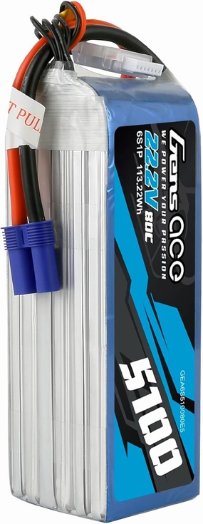 Gens ace 6S Lipo Battery 22.2V 5100mAh 80C Lipo Battery with EC5 Plug for RC Car Quadcopter Airplane Helicopter RC Truck Boat