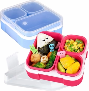 Genteen Small Kids Snack Containers for School 3 Compartment Travel Snack Containers with Dividers Portion Control Lunch box for Kids with Leak-proof Lids BPA Free (Dark Pink   Blue)