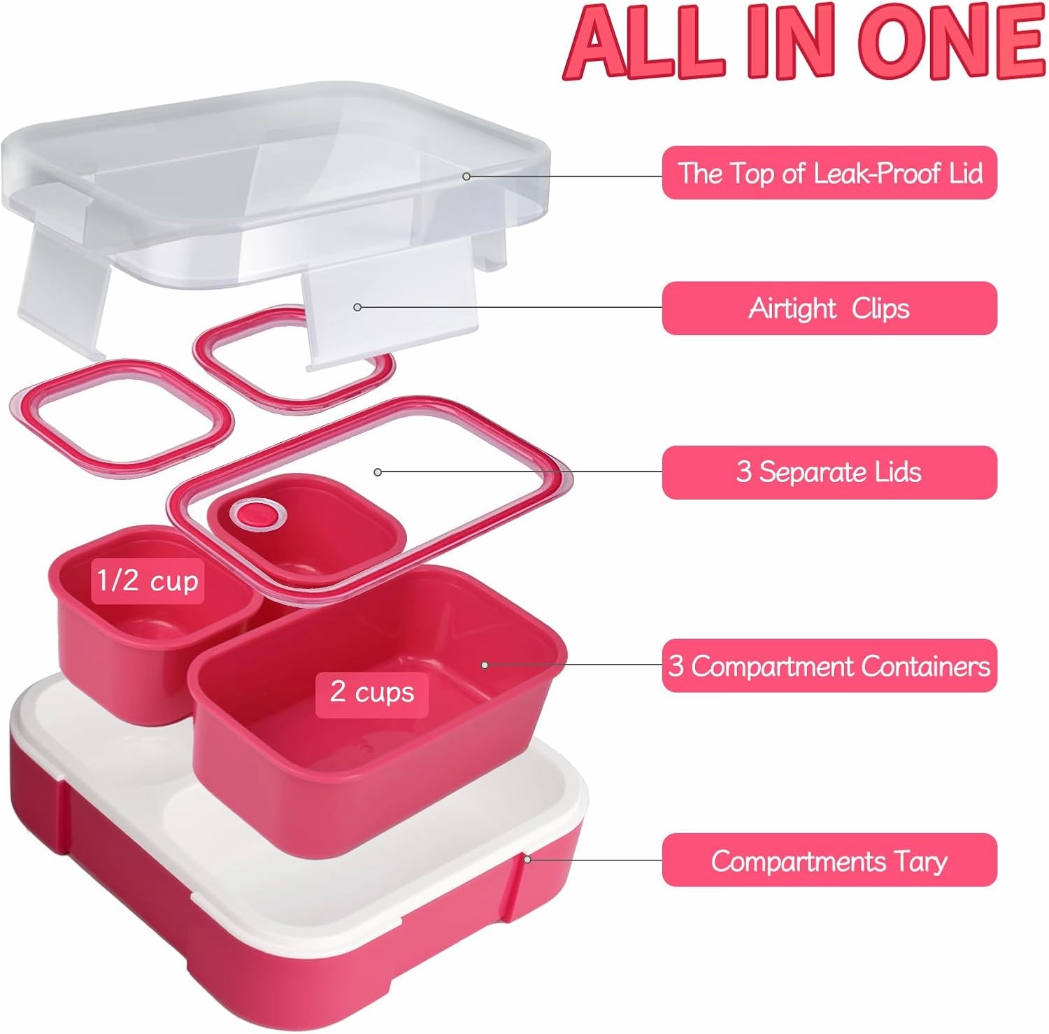 Genteen Small Kids Snack Containers for School 3 Compartment Travel Snack Containers with Dividers Portion Control Lunch box for Kids with Leak-proof Lids BPA Free (Dark Pink   Blue)