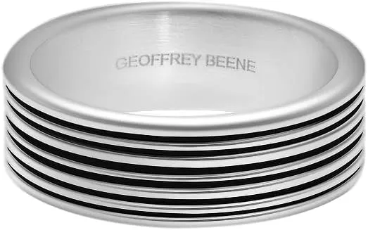 Geoffrey Beene Men's Stainless Steel Polished Engraved Edge Band Ring, 8mm Wide, 2mm Thick