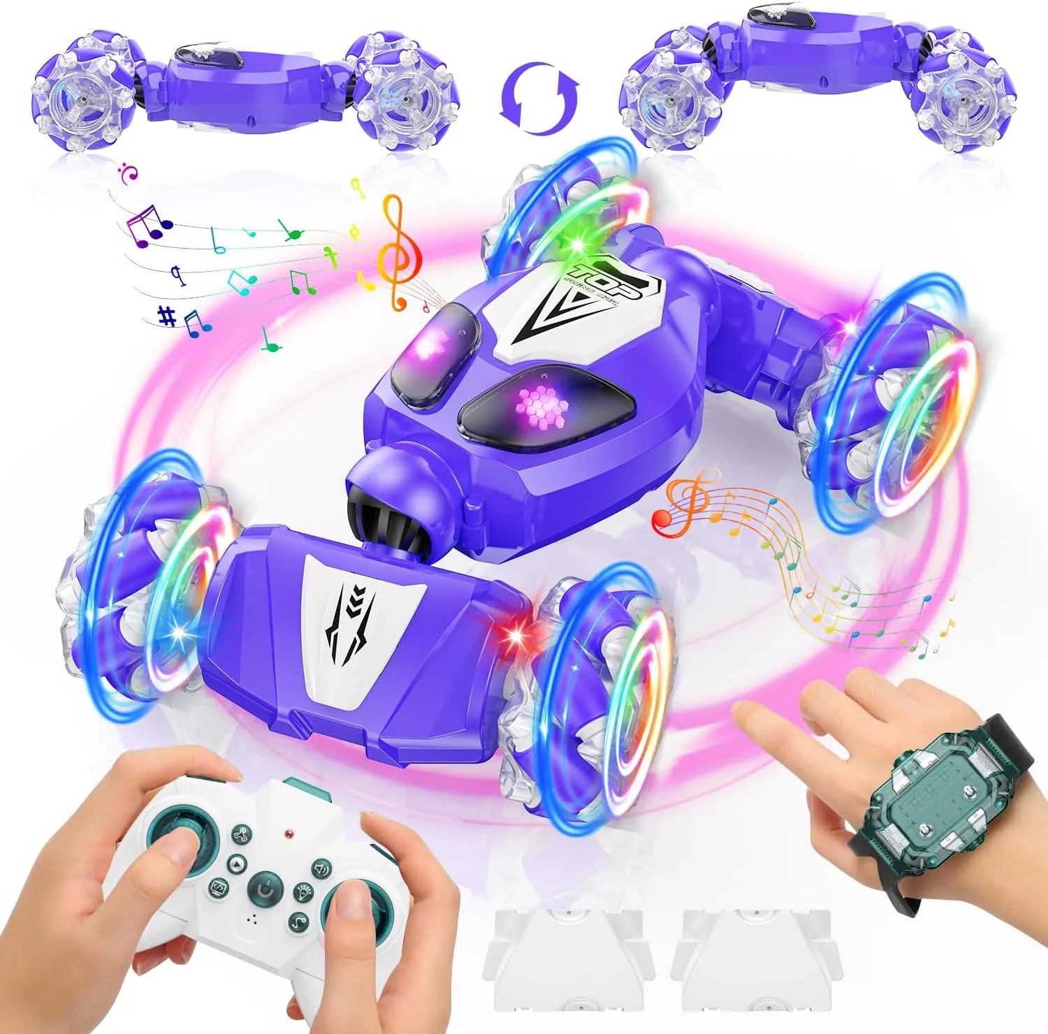 Gesture Sensing RC Stunt Car Toy for Boys 6-12 - 4WD Hand Controlled Remote Control Car with Lights & Music, Best Birthday Gifts for Kids Ages 6-12 Years Old