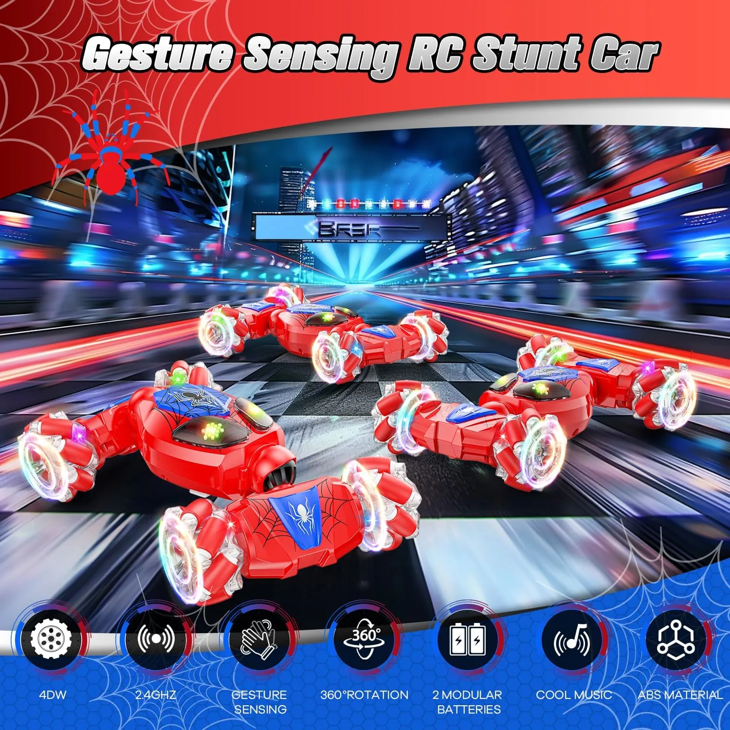 Gesture Sensing RC Stunt Car Toy for Boys 6-12 - 4WD Hand Controlled Remote Control Car with Lights & Music, Best Birthday Gifts for Kids Ages 6-12 Years Old