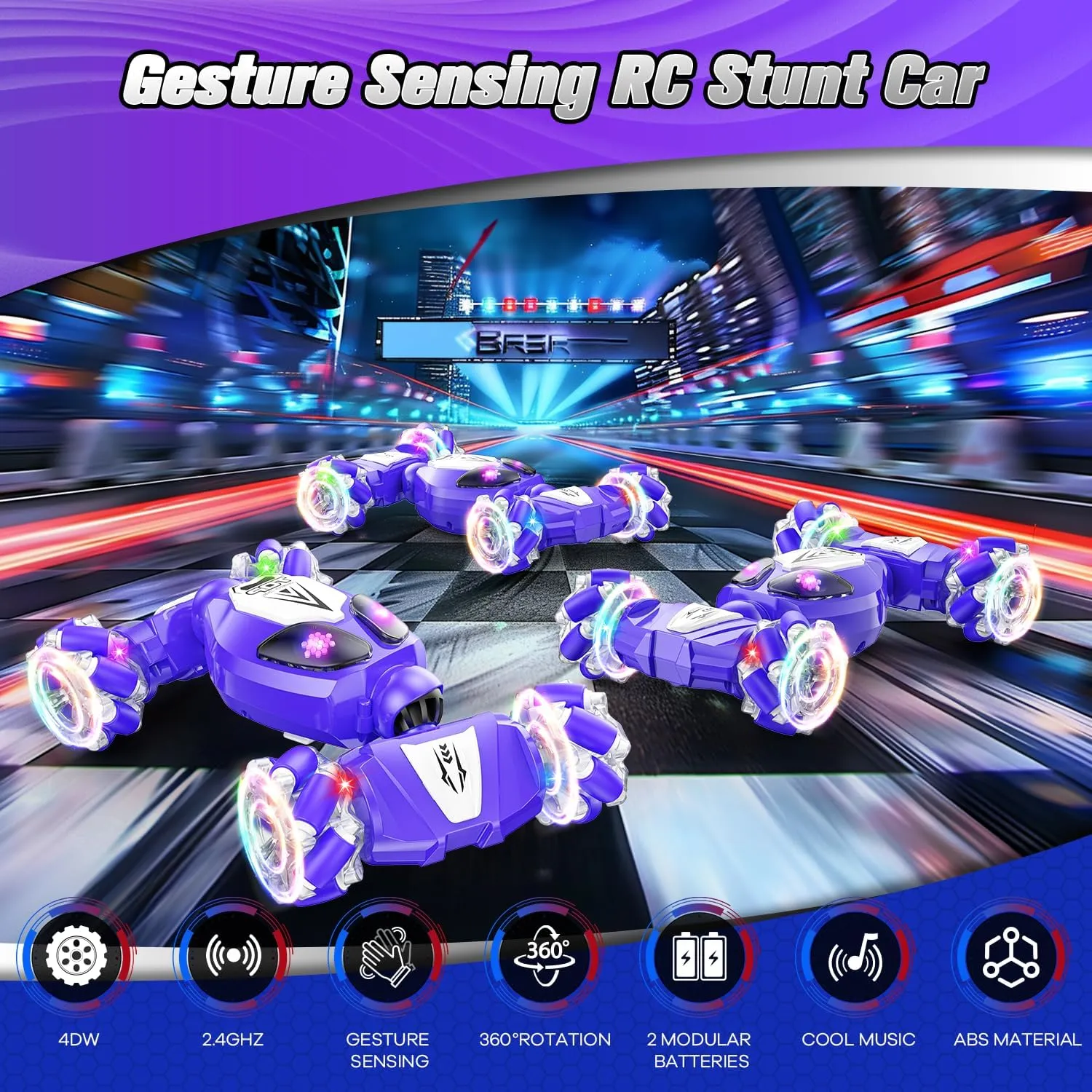 Gesture Sensing RC Stunt Car Toy for Boys 6-12 - 4WD Hand Controlled Remote Control Car with Lights & Music, Best Birthday Gifts for Kids Ages 6-12 Years Old