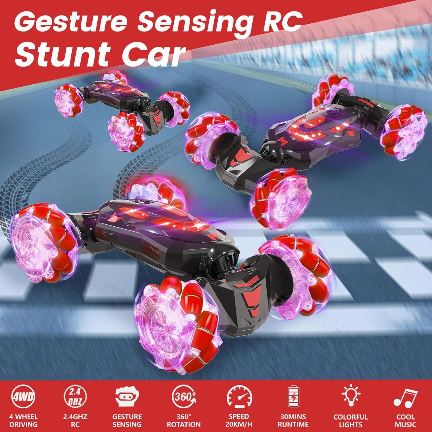 Gesture Sensing RC Stunt Car,Remote Control Car Toys for Ages 5-13,Drift Cars with Lights Music,4WD 360° Spins All Terrains Kids Toys RC Cars, 5-12 Best Birthday Gift for Kids