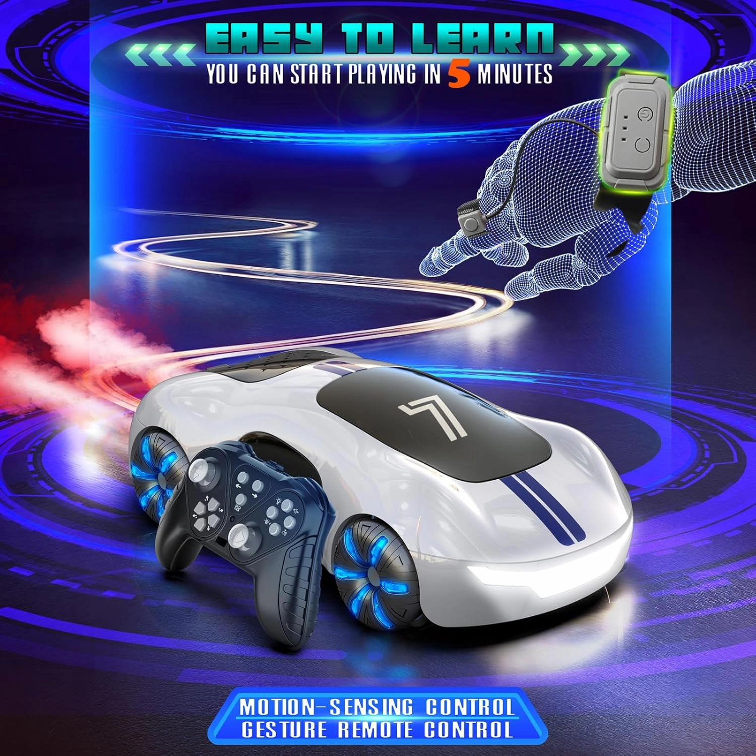 Gesture Sensing Remote Control Car, Drift RC Stunt Car with Light Spray & Sound, 2.4GHz Hobby RC Cars Toy for Kids, 360° Rotate, Birthday Gifts for Boys Girls 4-12