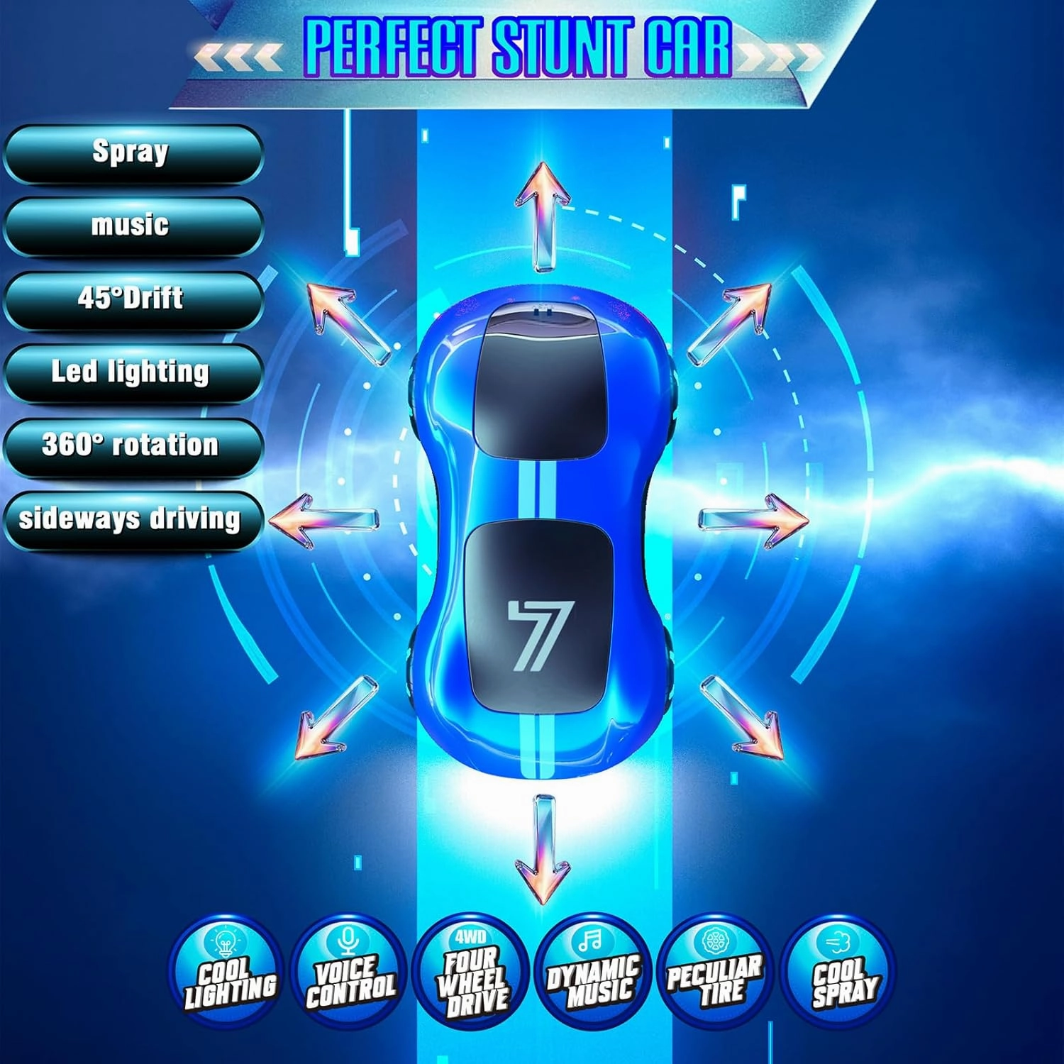 Gesture Sensing Remote Control Car, Drift RC Stunt Car with Light Spray & Sound, 2.4GHz Hobby RC Cars Toy for Kids, 360° Rotate, Birthday Gifts for Boys Girls 4-12