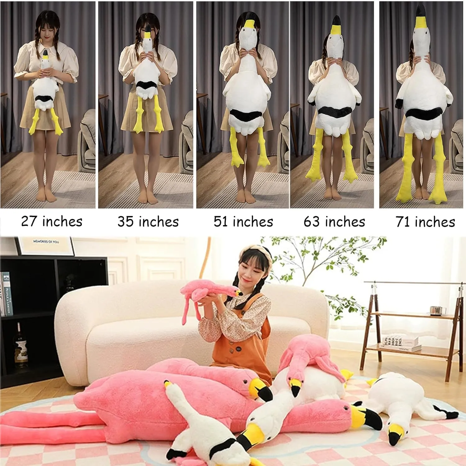 Giant Flamingo Plush Toy 71” Pink Flamingos Plush Pillow Plush Doll Toy Gift for Kids and Adults（Pink 71inch）