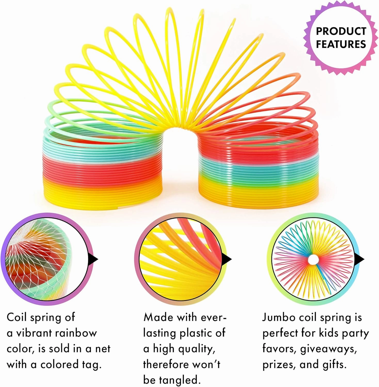 Giant Rainbow Coil Springs Toy – 2 Pack Extra Large Toy Coils Spring | 6 ‘’ Huge Rainbow Coil Spring Plastic, Big Walking Spring Toy, Magic Big Coil Springs Toys & Party Favors for Kids