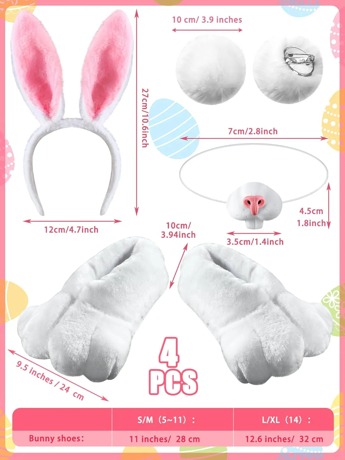 Giegxin 5 Pcs Adult Easter Bunny Costume White Rabbit Costume Bunny Shoes Rabbit Feet Ear Headband Nose Tail