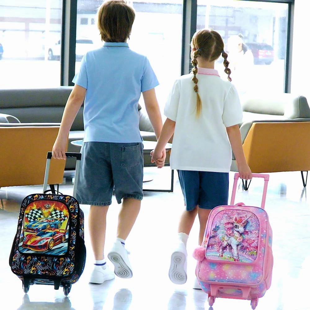 Girls Luggage, Kids Sequins Rolling Luggage, Cute Unicorn Travel Carry on for Elementary Preschool Toddler