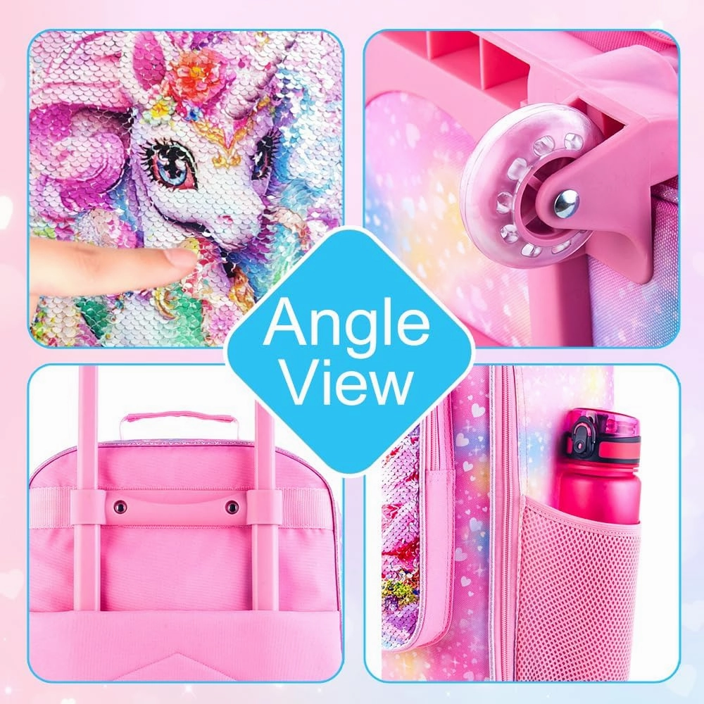 Girls Luggage, Kids Sequins Rolling Luggage, Cute Unicorn Travel Carry on for Elementary Preschool Toddler