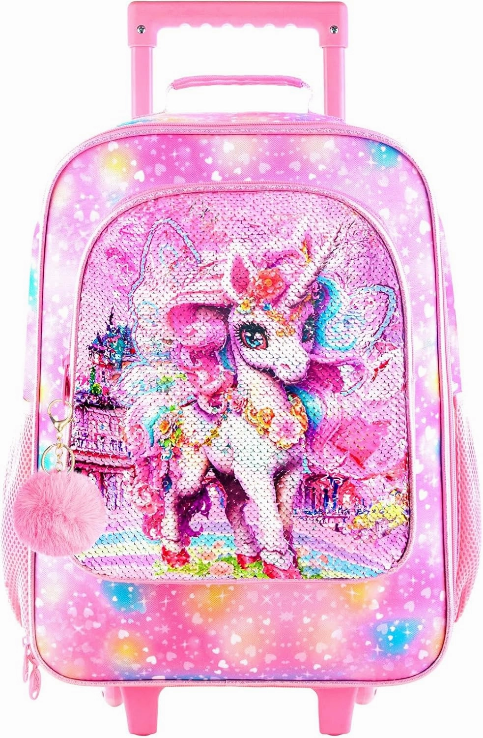 Girls Luggage, Kids Sequins Rolling Luggage, Cute Unicorn Travel Carry on for Elementary Preschool Toddler