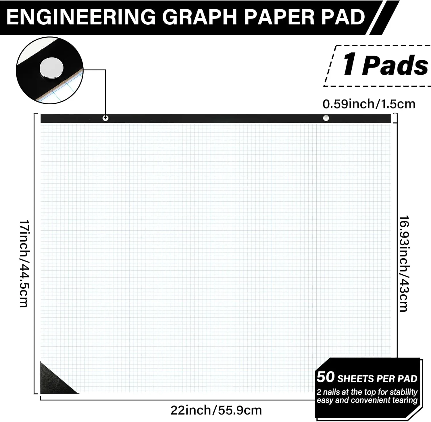 gisgfim 2 Pads Large Engineering Graph Paper 22x17 inch Sturdy Graph Desk Pad 1/4inch Quad Grid Blueprint Paper Giant Drafting Pad Sketching Graph Paper for Engineer Architect Designer Mathematician
