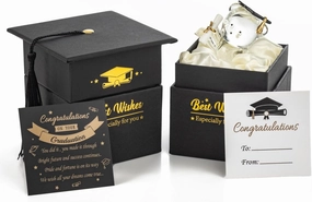 Glass Graduation Teddy Bear with Poem in Mortar Board Cap Box by Cellini