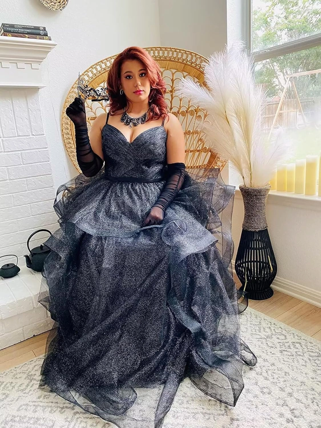 Glitter Tulle Prom Dresses Spaghetti Straps Ball Gowns for Women Puffy Tiered Formal Evening Party Dress