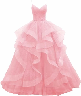 Glitter Tulle Prom Dresses Spaghetti Straps Ball Gowns for Women Puffy Tiered Formal Evening Party Dress