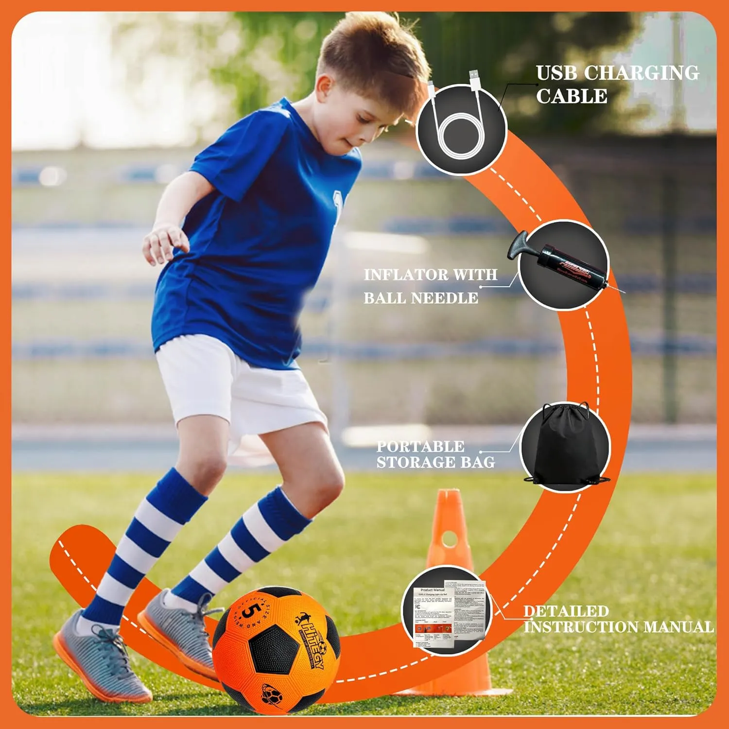 Glow in The Dark Soccer Ball - Water-Resistant, Official Size 5, Light Up with Every Kick, Includes Pump, Manual & Extra Batteries - Perfect Soccer Gifts for Kids and Teen Boys