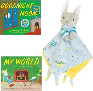 Goodnight Moon and My World Board Books by Margaret Wise Brown and Good Night Moon Baby Lovey Bunny Stuffed Animal Snuggler Blanket, and Gift - Book Bag (A Classic, Sweet Dreams Bedtime Gift Set)