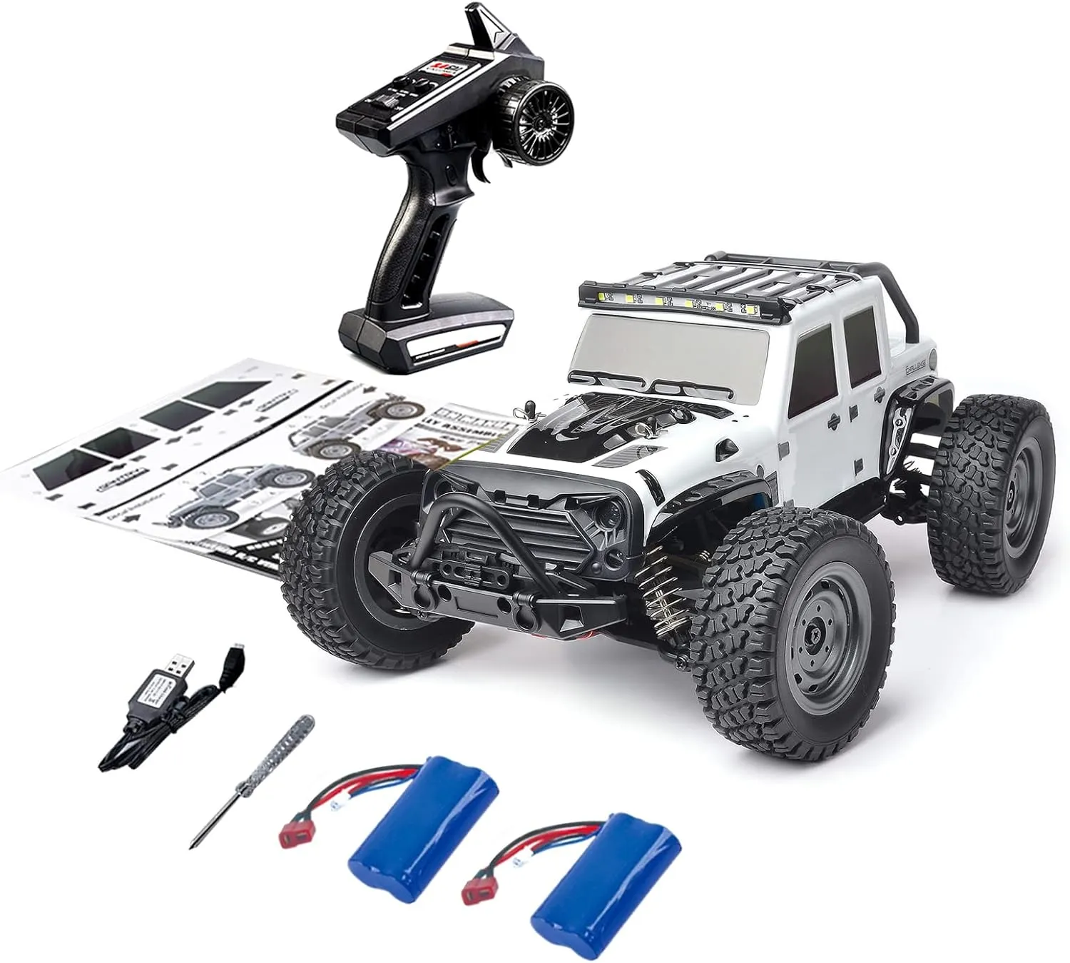 GoolRC 16103 RC Trucks 4x4 Offroad Waterproof 1:16 Off Road RC Car 4WD High Speed Big RC Trucks 2.4Ghz All Terrains RC Rock Crawler with LED Light and 2 Batteries Electric Toys Vehicle for Kids Adults