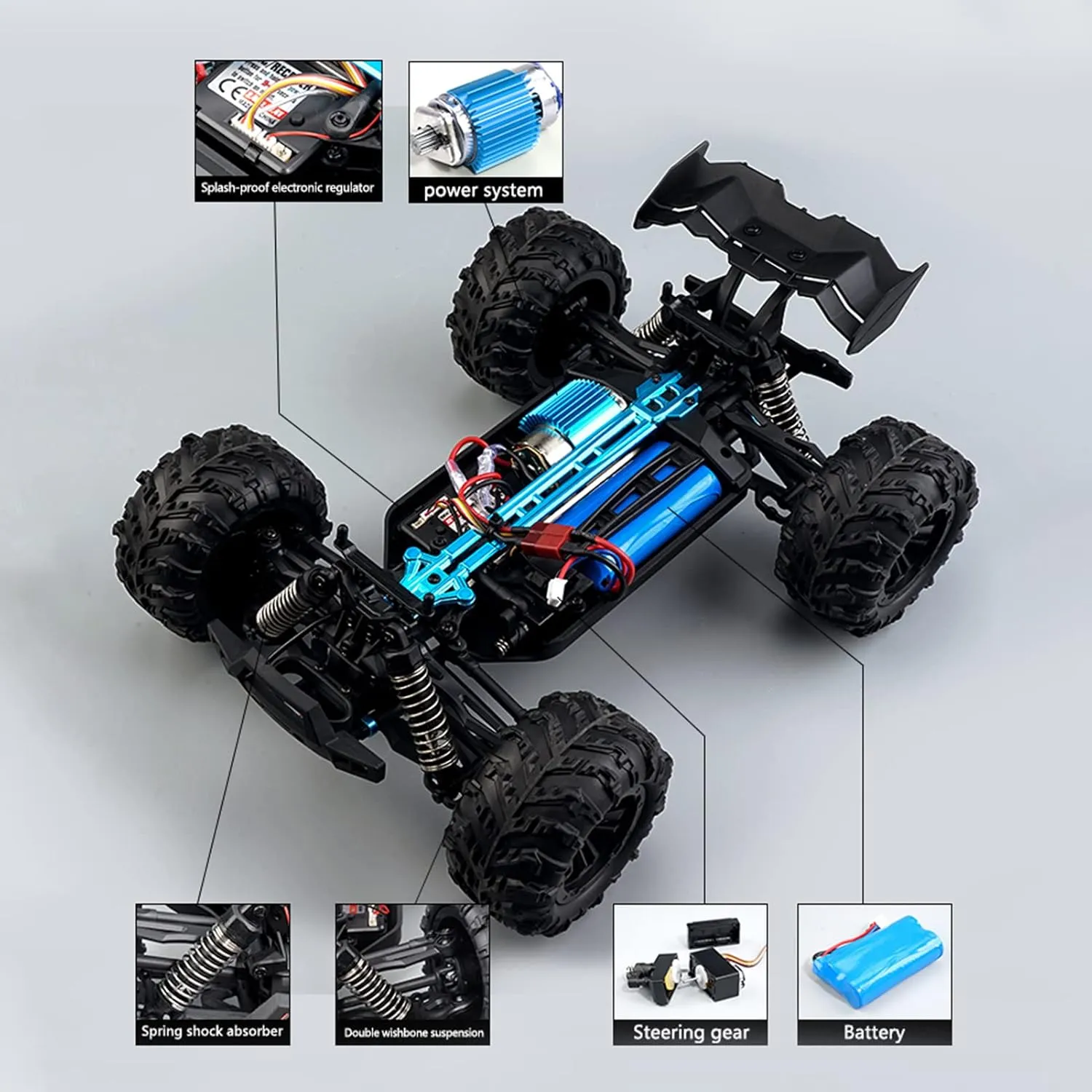 GoolRC 16103 RC Trucks 4x4 Offroad Waterproof 1:16 Off Road RC Car 4WD High Speed RC Trucks 2.4Ghz All Terrains RC Rock Crawler with LED Light and 2 Batteries Electric Toys Vehicle for Kids Adults