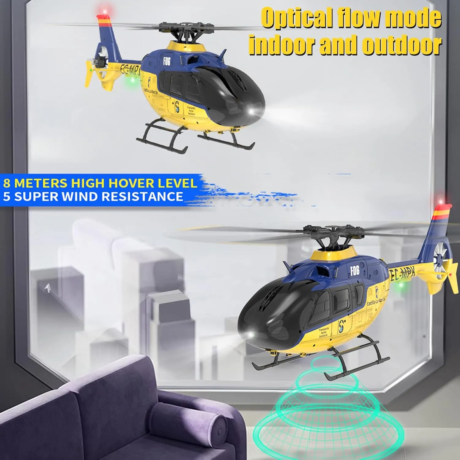 GoolRC Remote Control Helicopter, 1:36 Scale 6 Channel RC Helicopter with Gyro Stabilizer, Brushless Motors, Altitude Hold, Optical Flow Positioning, LED Lights and Battery for Adults (Yellow)