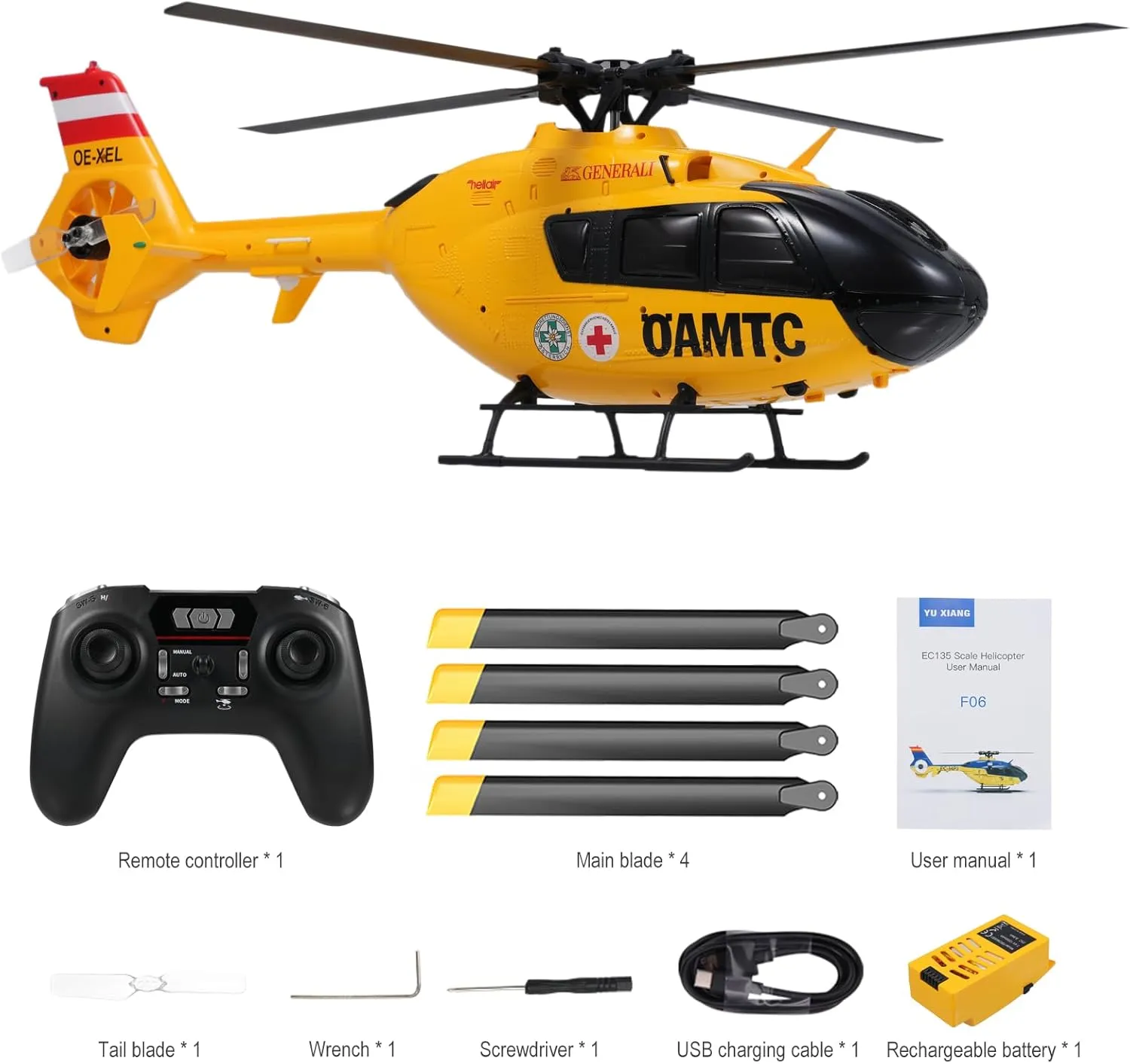 GoolRC Remote Control Helicopter, 1:36 Scale 6 Channel RC Helicopter with Gyro Stabilizer, Brushless Motors, Altitude Hold, Optical Flow Positioning, LED Lights and Battery for Adults (Yellow)