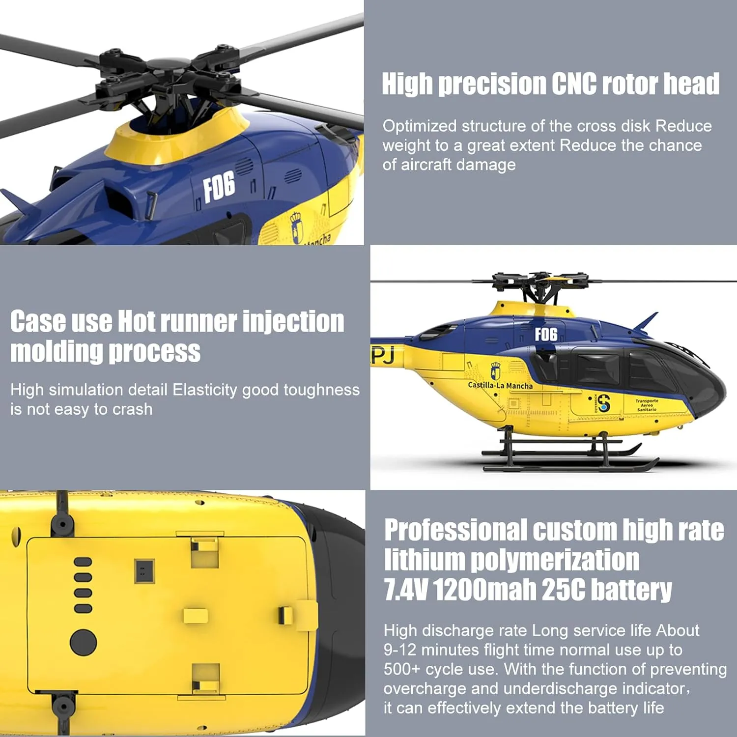 GoolRC Remote Control Helicopter, 1:36 Scale 6 Channel RC Helicopter with Gyro Stabilizer, Brushless Motors, Altitude Hold, Optical Flow Positioning, LED Lights and Battery for Adults (Yellow)