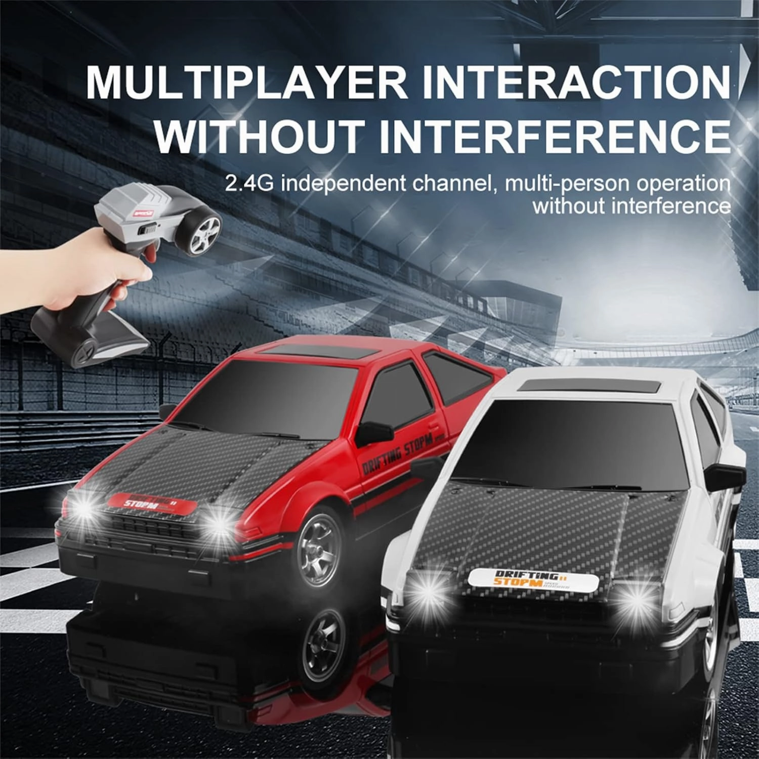 GoolRC Drift Car, 1:16 Scale 4WD RC Racing Car, 30KM/H High Speed with LED Lights, Drifting Tires and 2 Batteries for Kids and Adults (White)