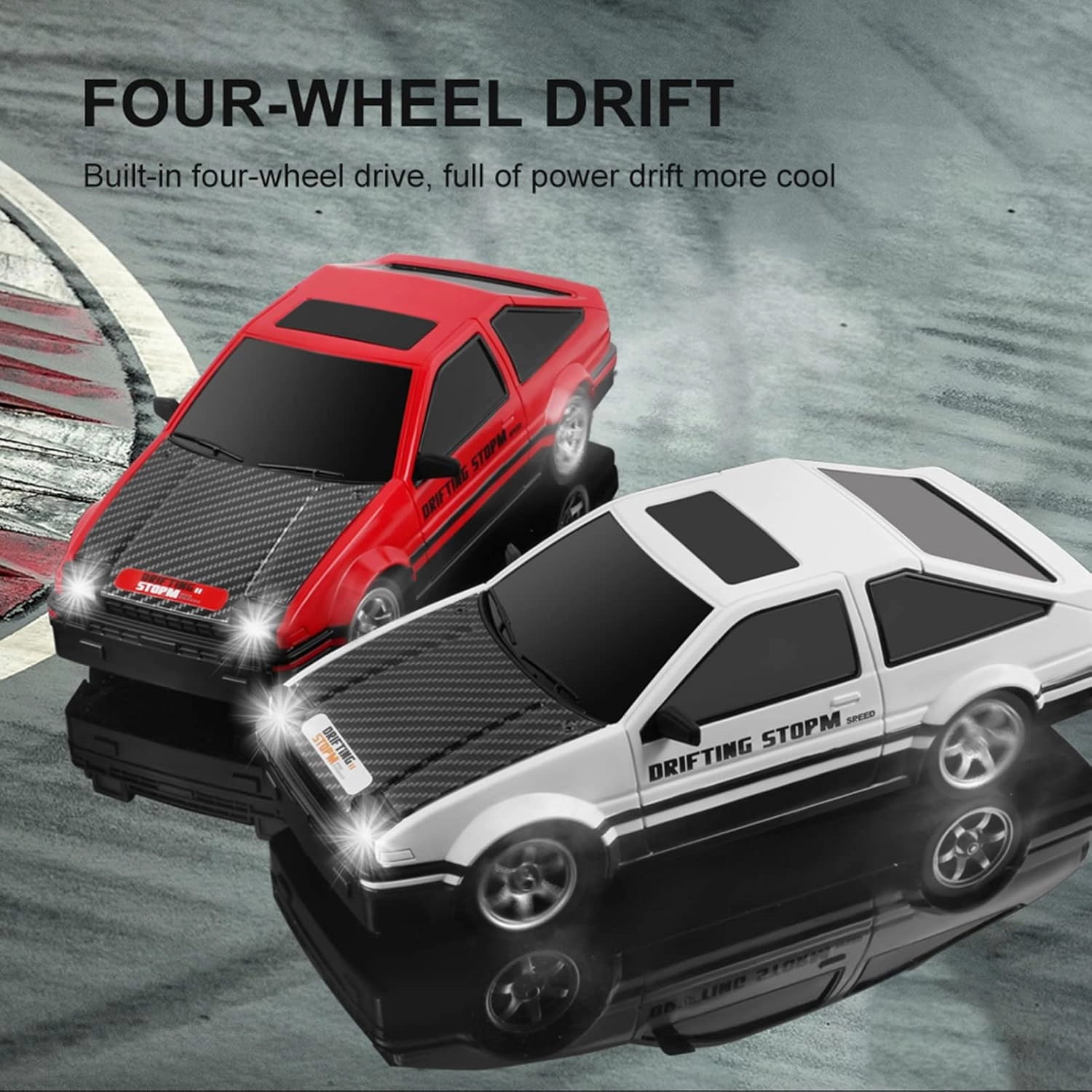 GoolRC Drift Car, 1:16 Scale 4WD RC Racing Car, 30KM/H High Speed with LED Lights, Drifting Tires and 2 Batteries for Kids and Adults (White)